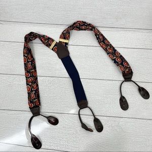 Vintage CAS Germany Blue Red Paisley Patter Elastic Satin Suspender